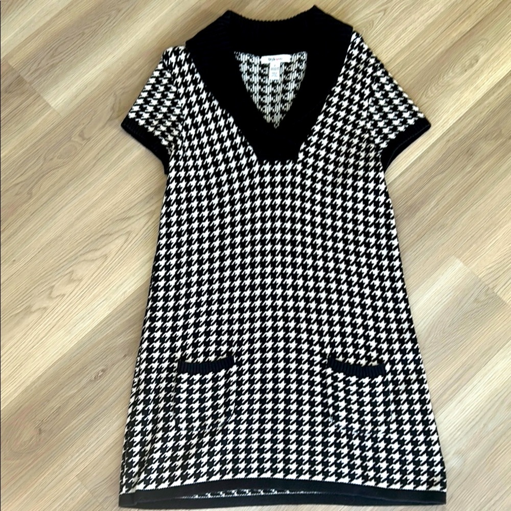 Style & Co SS Houndstooth Sweater Dress L Black/White Classic Career Timeless